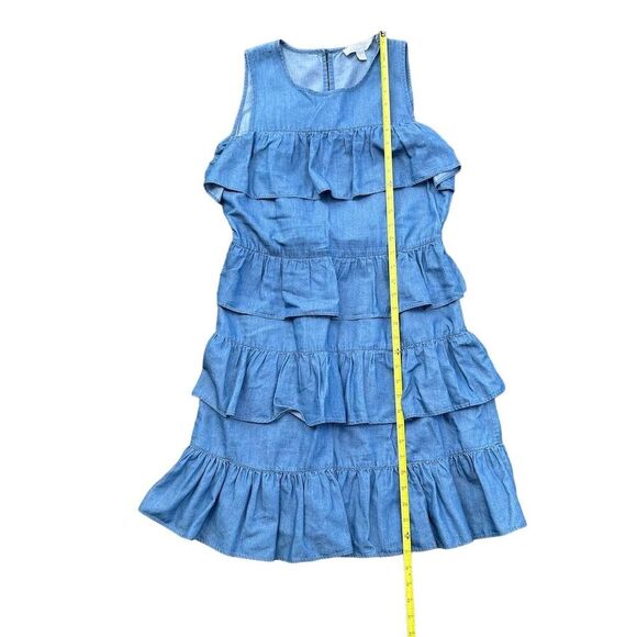 MICHAEL Michael Kors Blue Chambray Ruffle Dress M Keyhole Back Button - Picture 3 of 8